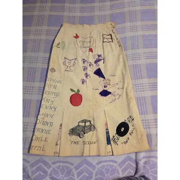 Vintage 1959 Senior Cord Skirt And Jacket Set Hand Drawn High School 50s 60s - Picture 3 of 16